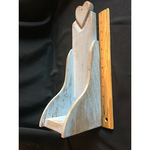 Wall Decor Wood Shelf Farmhouse Blue 14 x 5 x 4.25” Primitive Distressed Narrow - Picture 4 of 6